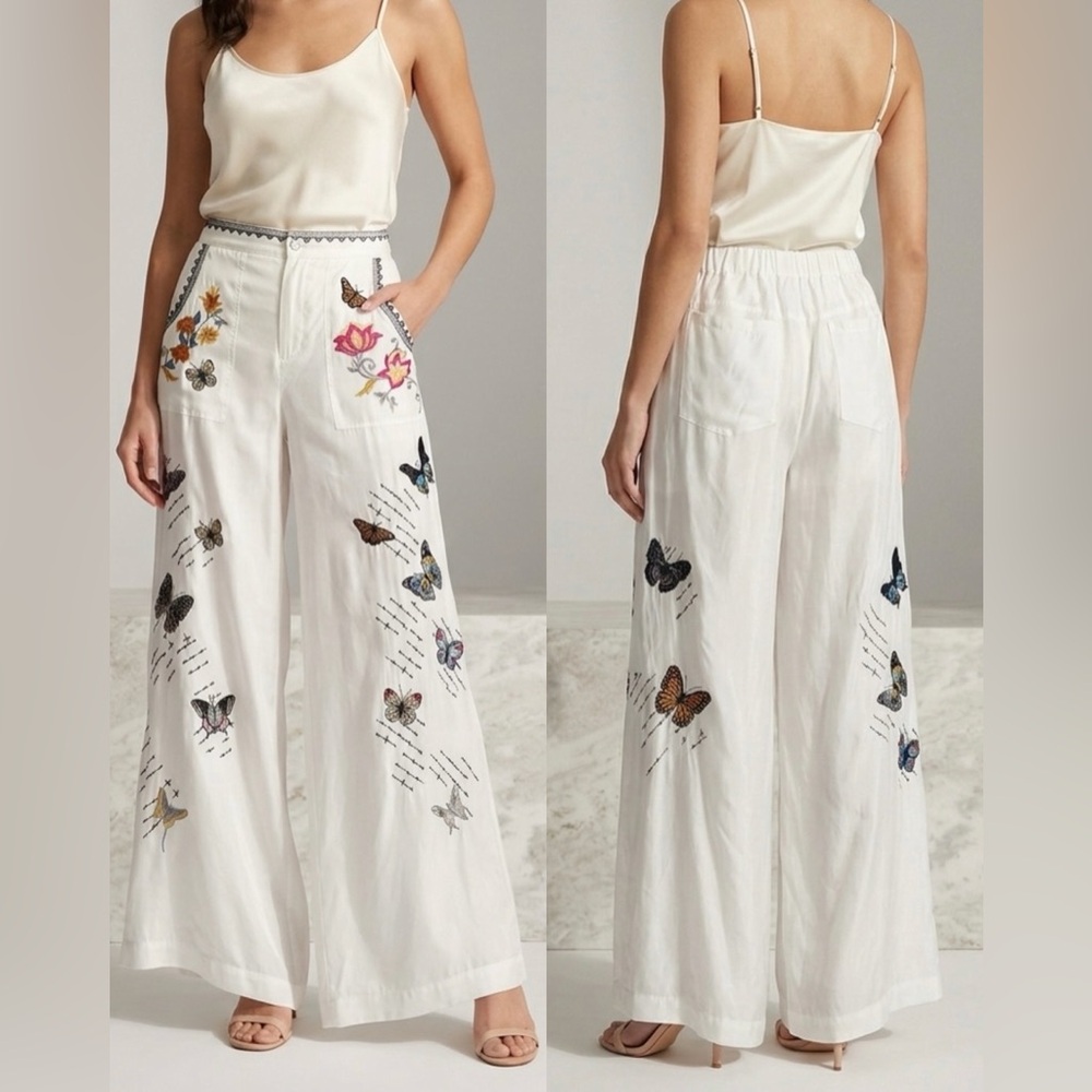 Johnny Was BIYA Moesly Pant in White Silk Borboleta Size Small NWT
